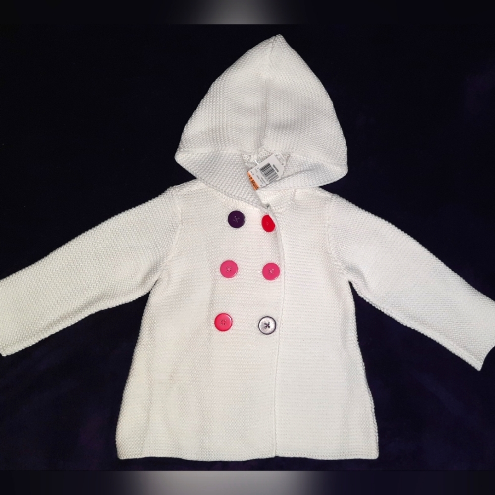 NWT 3 AVAIL! 18mo First Impressions Knitted Double breasted Hooded White SWEATER